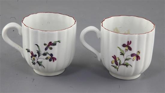 Two Derby ribbed coffee cups, c.1758, h. 5.8-5.9cm